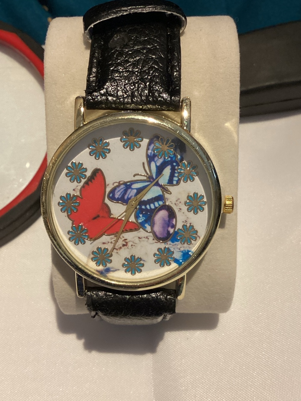 Women's Butterfly Floral Watch with Black Strap